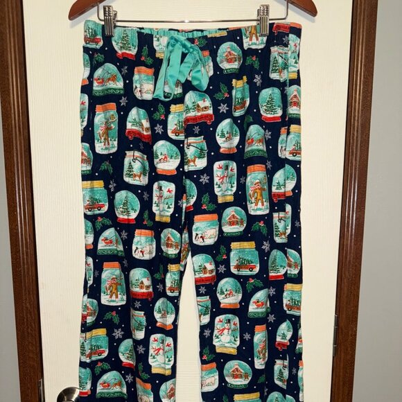 Nick & Nora Fleece Winter Pajamas With Snow Globes, Monkeys & Snowmen Sz Med - Picture 3 of 16
